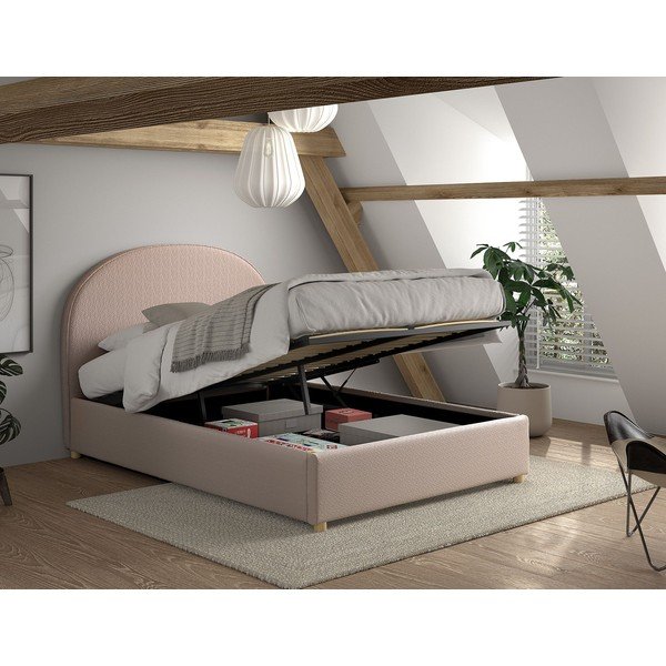 Rožnata oblazinjena zakonska postelja s prostorom za shranjevanje z letvenim dnom 140x200 cm Moon – Vipack-image-2