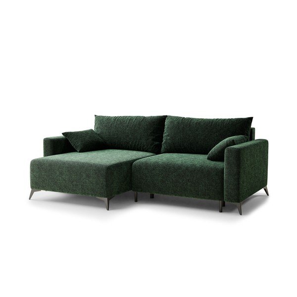 Temno zelena raztegljiva/s prostorom za shranjevanje kotna sedežna garnitura iz šenilje (levi kot/z ležalnikom) Leon – Maison de Rêve