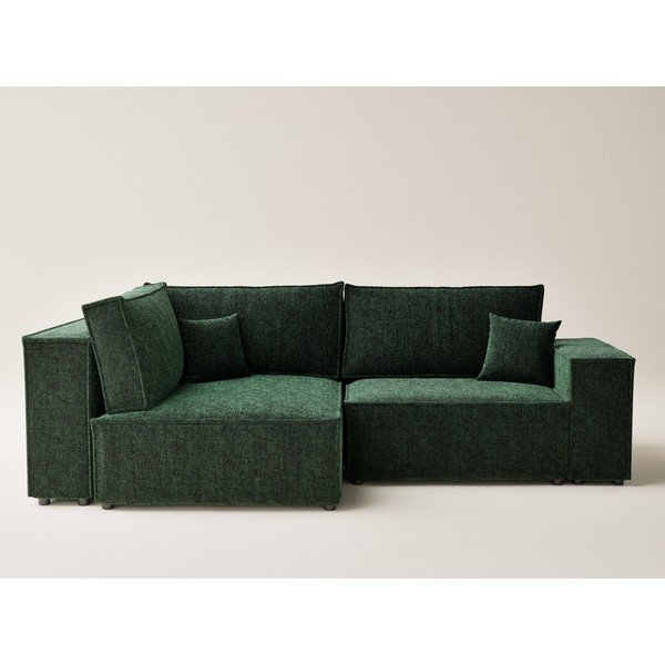 Temno zelena raztegljiva/s prostorom za shranjevanje kotna sedežna garnitura iz šenilje (levi kot/v obliki črke L) Tonga – Maison de Rêve-image-2