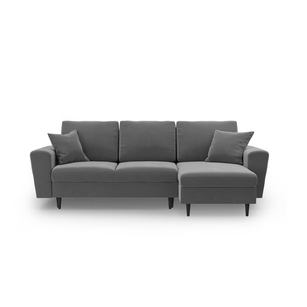 Svetlo siva žametna raztegljiva kotna sedežna garnitura s prostorom za shranjevanje Kyoto – Cosmopolitan Design