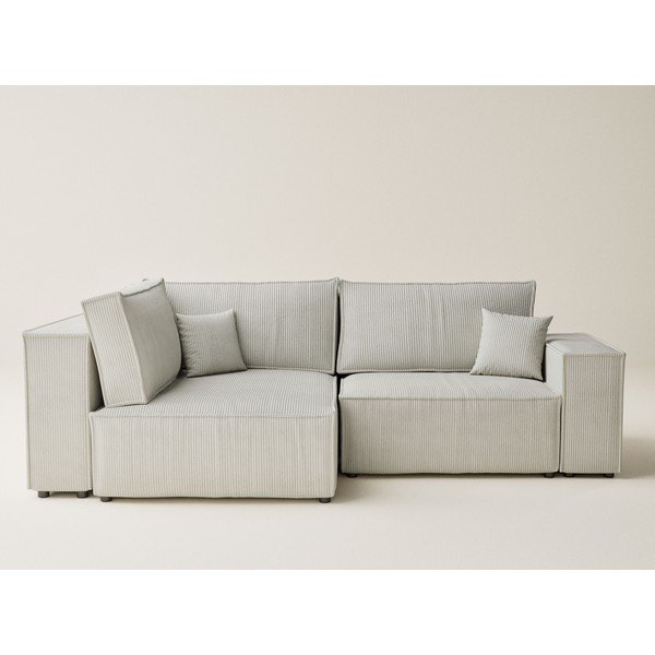 Kremno bela raztegljiva/s prostorom za shranjevanje kotna sedežna garnitura iz rebrastega žameta (levi kot/v obliki črke L) Tonga – Maison de Rêve-image-2