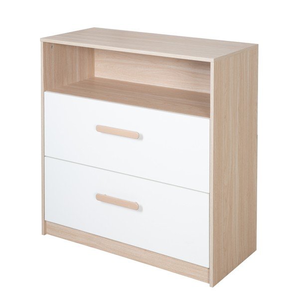 Bela/naravna otroška komoda v hrastovem dekorju s previjalnim pultom 88x98x75 cm Cabane – Roba-image-3