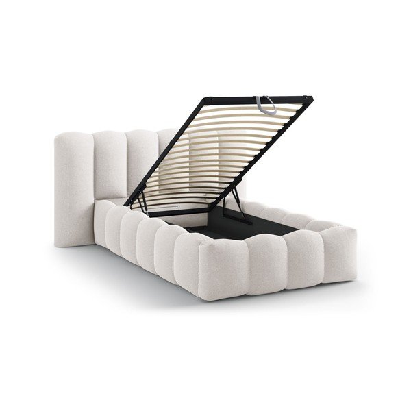 Kremno bela oblazinjena postelja s prostorom za shranjevanje in z letvenim dnom 90x200 cm Lupine – Micadoni -image-1