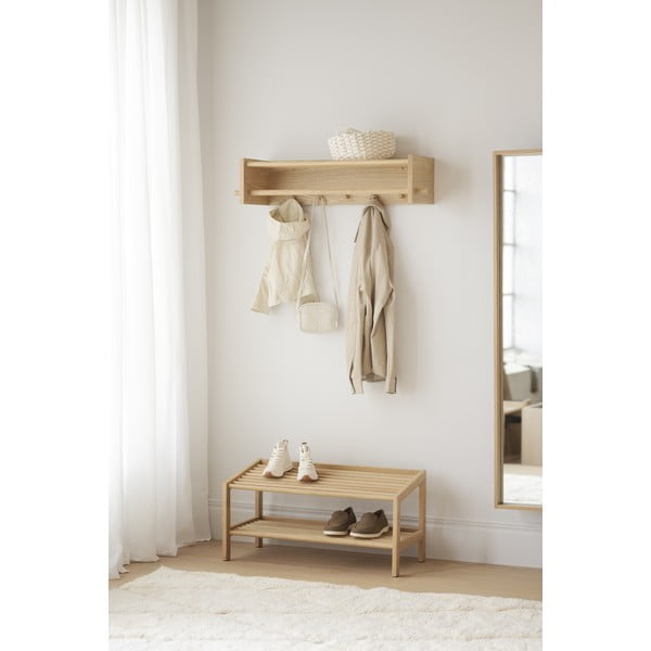 Stenski obešalnik iz masivnega hrasta v naravni barvi s polico Hillmond – Rowico-image-4