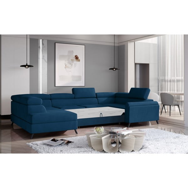 Modra žametna raztegljiva/s prostorom za shranjevanje kotna sedežna garnitura (levi kot/v obliki črke "U") Escada – ELTAP-image-2
