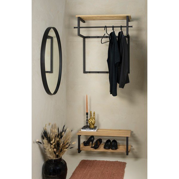 Črn/v naravni barvi kovinski stenski obešalnik s polico 76 cm Rizzoli – Spinder Design-image-1