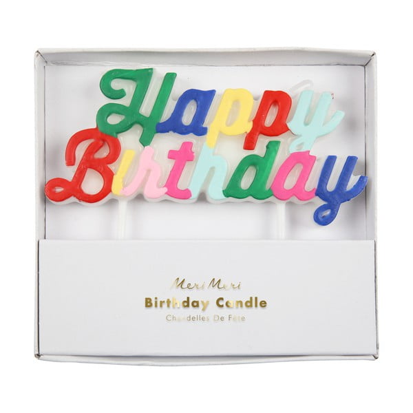 Svečka za torto Multicolor Happy Birthday – Meri Meri