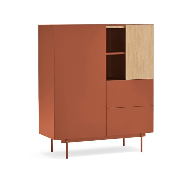 Opečnato oranžna/naravna visoka komoda v hrastovem dekorju 100x120 cm Otto – Teulat-image-2