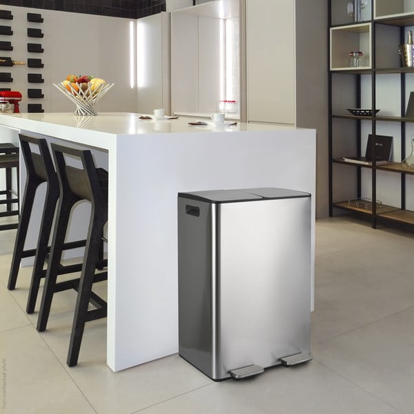 Jeklen koš za smeti za ločevanje odpadkov v mat srebrni barvi s pedalom 2x30 l Aliya – Spirella-image-1