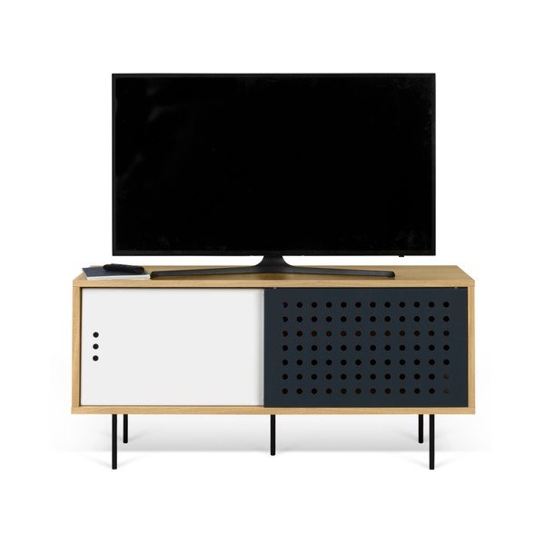 TV komoda v hrastovem dekorju s črno-belimi detajli TemaHome Dann Dots, dolžina 135 cm-image-3