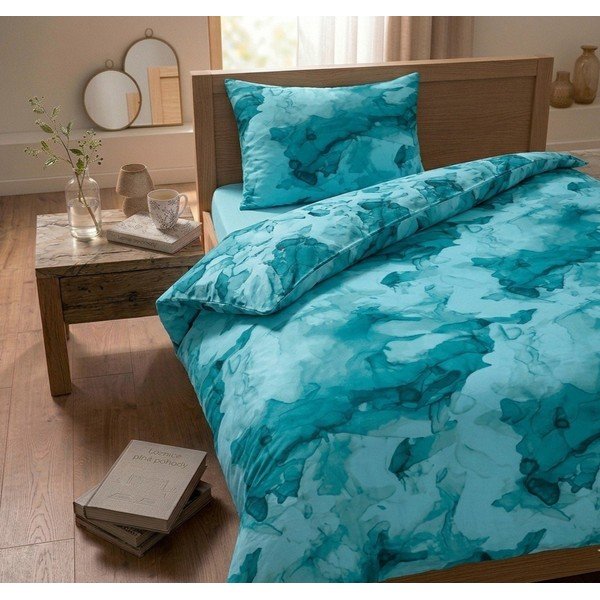 Turkizna enojna posteljnina iz bombažnega satena 140x200 cm Deluxe Minerals – My House-image-1