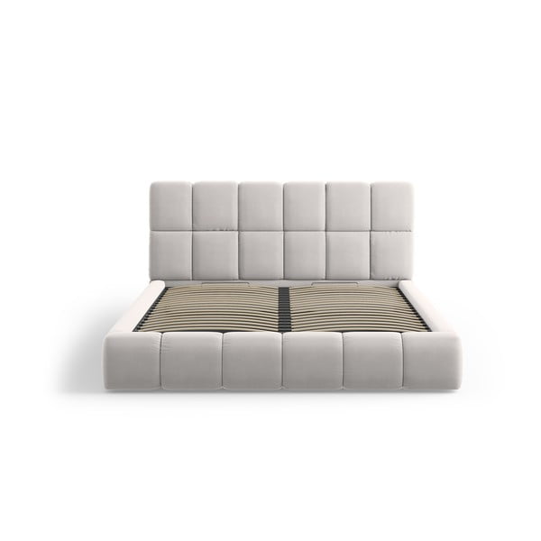 Svetlo siva žametna oblazinjena zakonska postelja s prostorom za shranjevanje in z letvenim dnom 180x200 cm Bellis – Micadoni -image-3