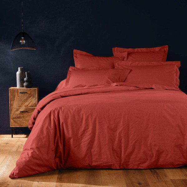 Opečnato oranžna bombažna prevleka za odejo za zakonsko posteljo/podaljšana 240x220 cm Lina – douceur d'intérieur-image-1