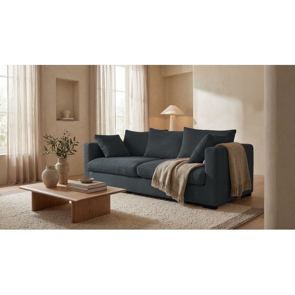 Siva sedežna garnitura iz rebrastega žameta 220 cm Comfy – Scandic-image-1