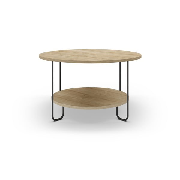 Okrogla mizica z mizno ploščo v hrastovem dekorju ø 80 cm Tonka – Marckeric-image-1