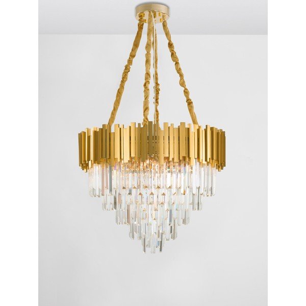 Kovinska viseča svetilka v zlati barvi s kristalnim senčilom ø 73 cm Grane – Nova Luce-image-3