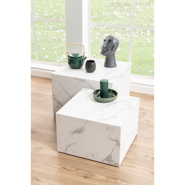 Bele mizice v kompletu 2 ks v marmornem dekorju 58x58 cm Dice – Actona-image-1