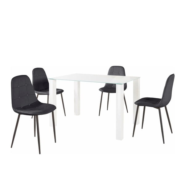 Garnitura jedilne mize in 4 črnih stolov Støraa Dantel, dolžina mize 80 cm