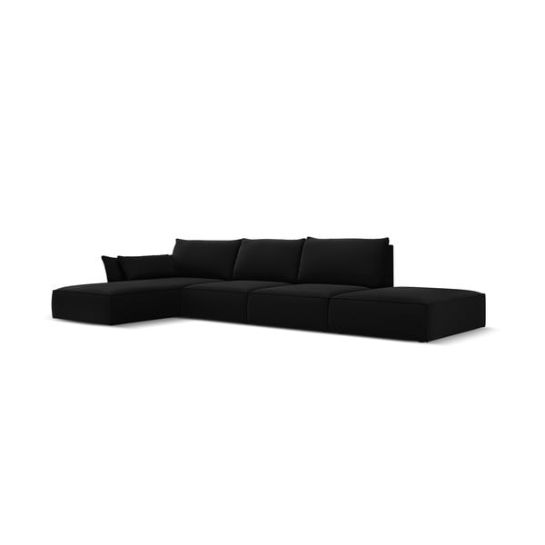 Črna žametna kotna sedežna garnitura z ležalnikom (levi kot) Vanda – Mazzini Sofas-image-2