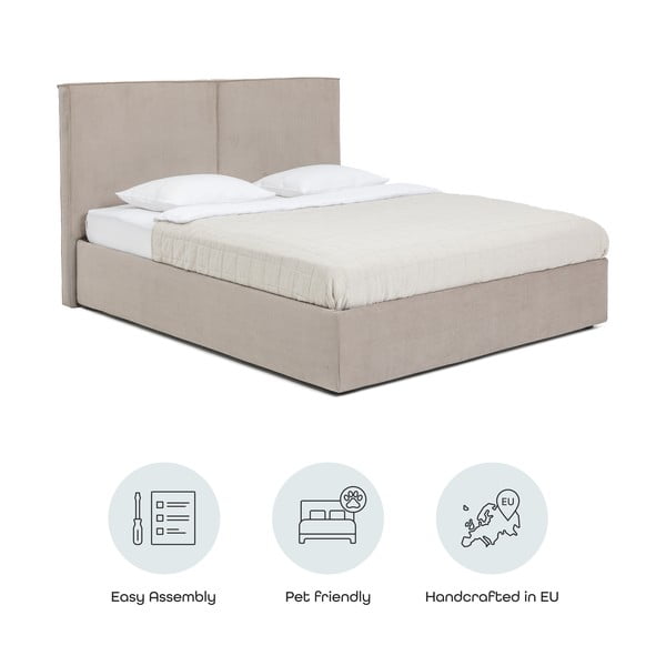 Sivorjava oblazinjena zakonska postelja s prostorom za shranjevanje z letvenim dnom 180x200 cm Thessa Bold – Bonami Selection-image-4