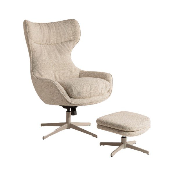 Bež vrtljiv fotelj z naslonjalom za noge iz tkanine bouclé Kenzi – Micadoni 