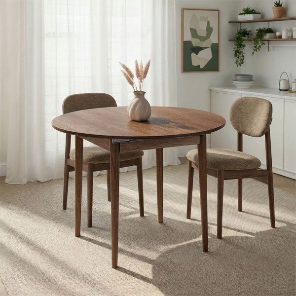 Okrogla raztegljiva jedilna miza z dodatno ploščo v orehovem dekorju ø 100 cm Viona – Kalune Design-image-2