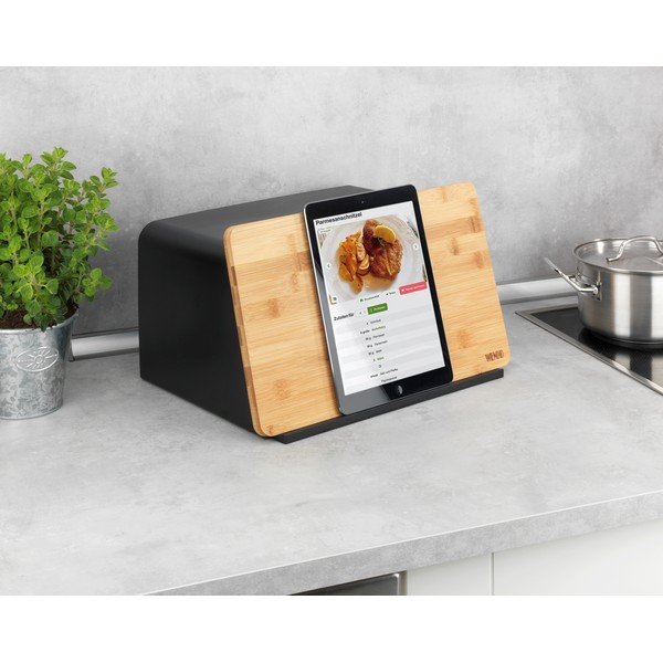 Črna posoda za kruh s pokrovom iz bambusa Wenko Kubo-image-2