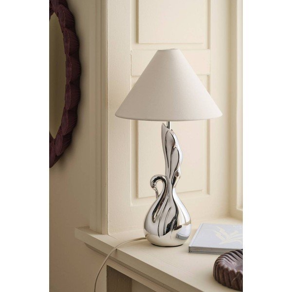 Bela/v srebrni barvi iz poliresina namizna svetilka (višina 53 cm) Swan – Ellos Home-image-2