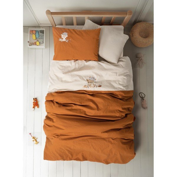 4-delna oranžno-bež bombažna posteljnina za otroško posteljico z rjuho 100x150 cm Clever – Mijolnir-image-1