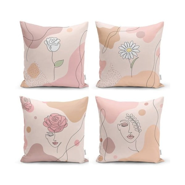Komplet 4 dekorativnih prevlek za vzglavnik Minimalist Cushion Covers Draw Art Women, 45 x 45 cm