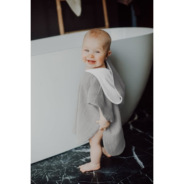 Siv otroški pončo iz muslina velikosti S – Malomi Kids-image-1