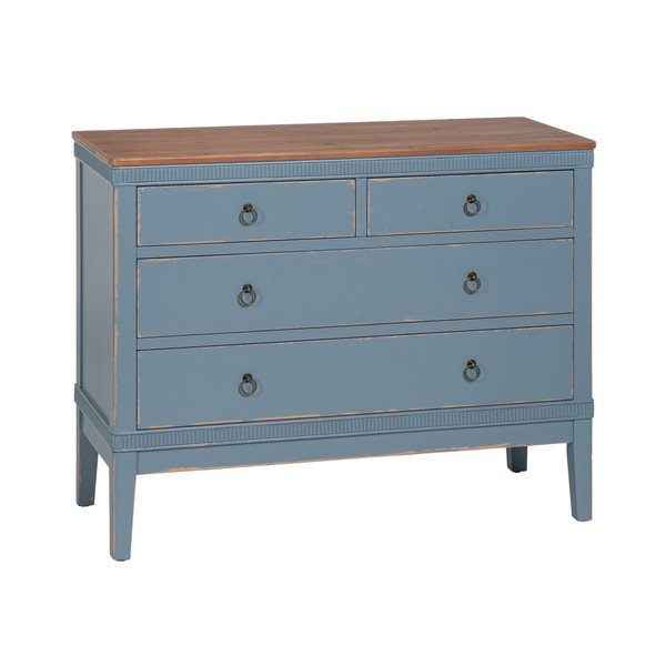 Modra nizka komoda iz masivne jelke 115x90 cm Shabby – Ixia