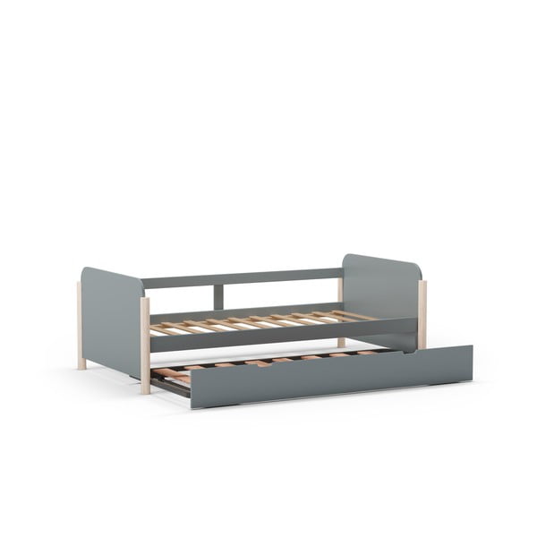 Prašno zelena otroška postelja iz masivnega bora z dodatnim ležiščem z letvenim dnom 90x190 cm Enola – Marckeric-image-3