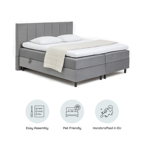 Siva boxspring postelja s prostorom za shranjevanje 180x200 cm Elva Bold Line – Bonami Selection-image-4