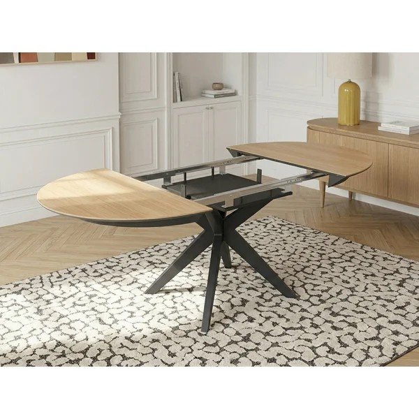 Okrogla raztegljiva jedilna miza z dodatno ploščo z mizno ploščo v hrastovem dekorju ø 127 cm Judith – Bobochic Paris-image-4