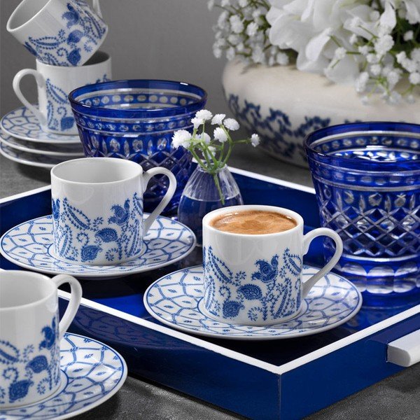Komplet 6 porcelanskih skodelic s podstavkom Kutahya Ornament, 50 ml-image-1