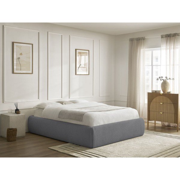 Temno siva oblazinjena zakonska postelja s prostorom za shranjevanje brez vzglavja z letvenim dnom 160x200 cm Inera – Bobochic Paris-image-1