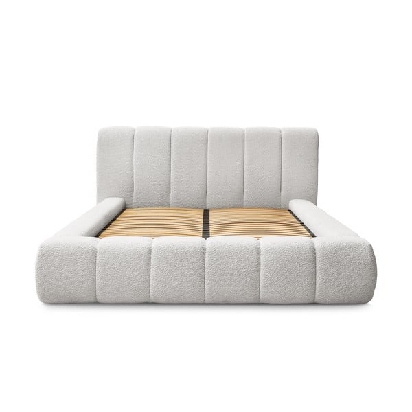 Svetlo siva oblazinjena zakonska postelja s prostorom za shranjevanje z letvenim dnom 180x200 cm Denali – Bobochic Paris-image-3