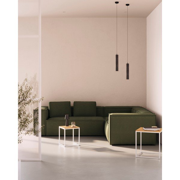 Zelena kotna sedežna garnitura iz rebrastega žameta Blok – Kave Home-image-1