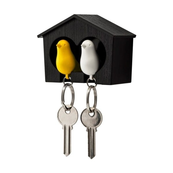 Rjav obesek za ključe z belim in rumenim obeskom za ključe Qualy Duo Sparrow