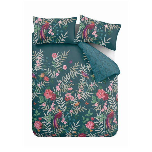 Zelena posteljnina 135x200 cm Tropical Floral Birds - Catherine Lansfield