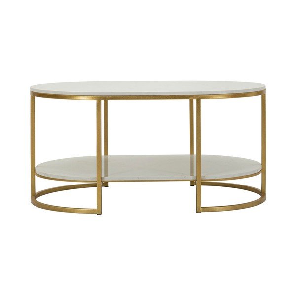 Klubska mizica z marmorno mizno ploščo v beli in zlati barvi 60x90 cm Izmir – Mauro Ferretti