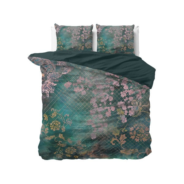 Zelena bombažna posteljnina Pure Cotton Tiran Flower, 200 x 200 cm