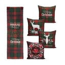 4 božične prevleke za okrasne blazine in namizni tekač Minimalist Cushion Covers Tartan Christmas