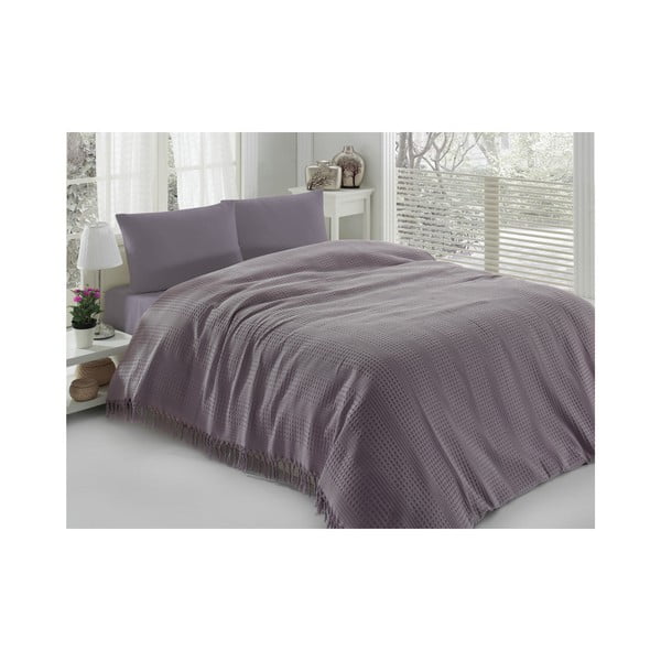 Vijolično bombažno pregrinjalo za posteljo Pique, 220 x 240 cm-image-1