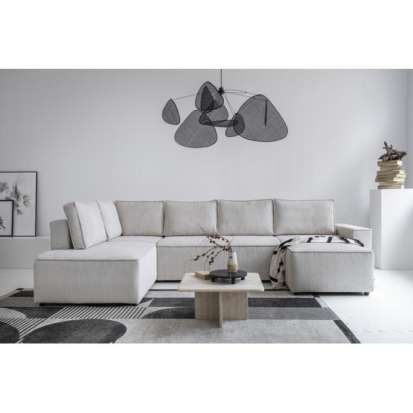 Bela raztegljiva kotna sedežna garnitura iz rebrastega žameta (levi kot/v obliki črke "U") Brave Dave – Miuform-image-4