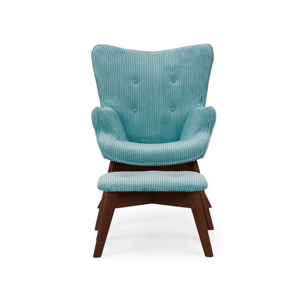 Turkizen fotelj z naslonjalom za noge iz rebrastega žameta Niko – Ropez-image-3