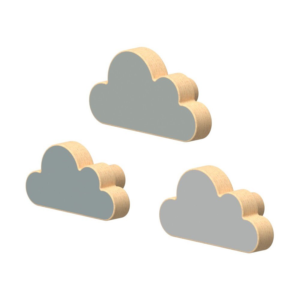 Svetlo modri stenski obešalniki v kompletu 3 ks iz masivne bukve Cloud