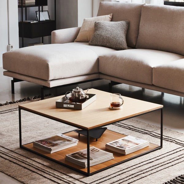 Rjava mizica z vrhom z orehovo ploščo 80x80 cm Yona - Kave Home-image-1