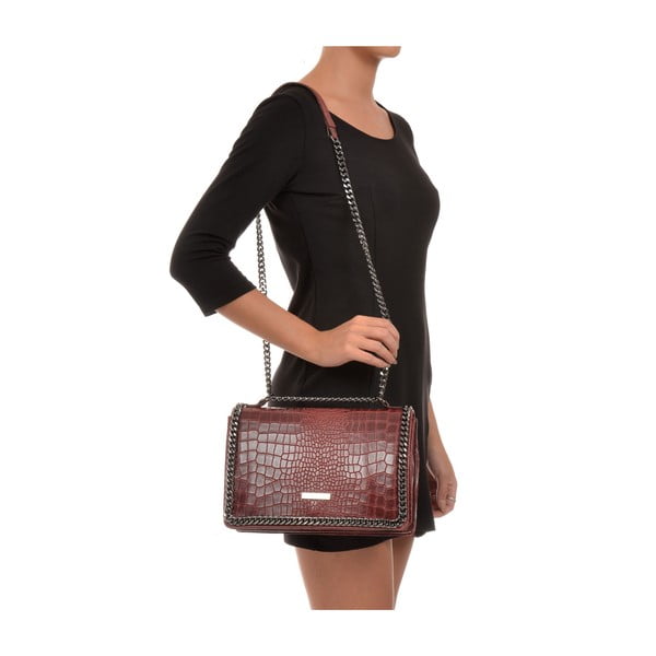 Rdeča usnjena pisemska torbica Carla Ferreri Chain-image-4